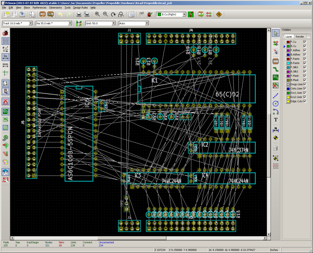 Propeddle rats nest in PCBNew